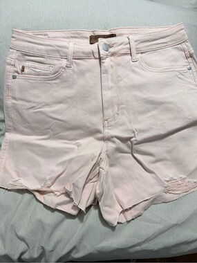 Judy Blue Pale Pink Distressed High-Rise Denim Shorts